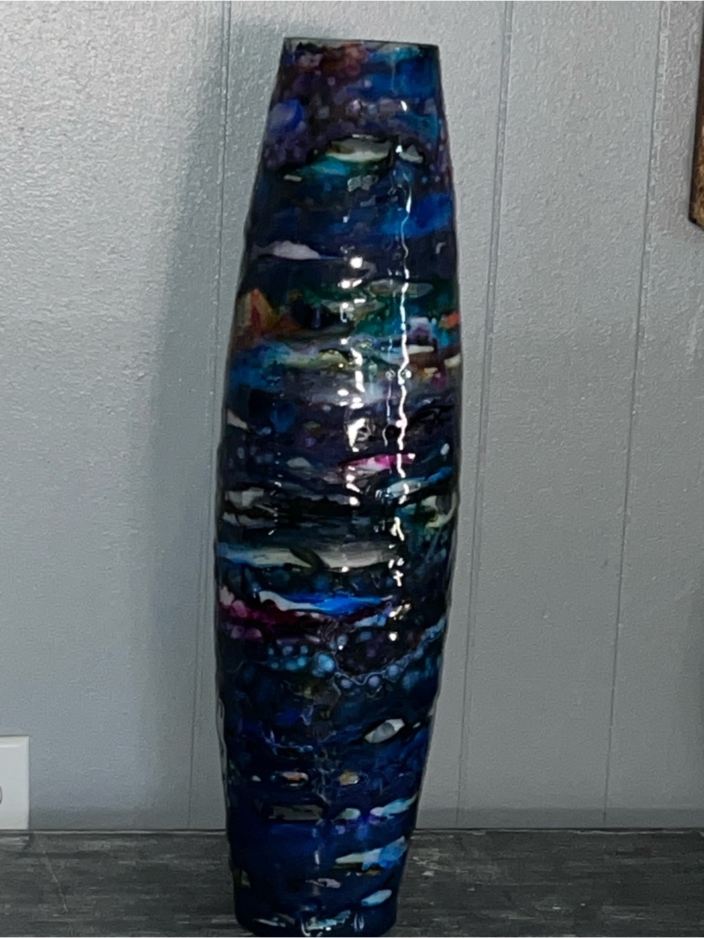 Handcrafted Blue Multicolor Tall Decorative Floor Vase